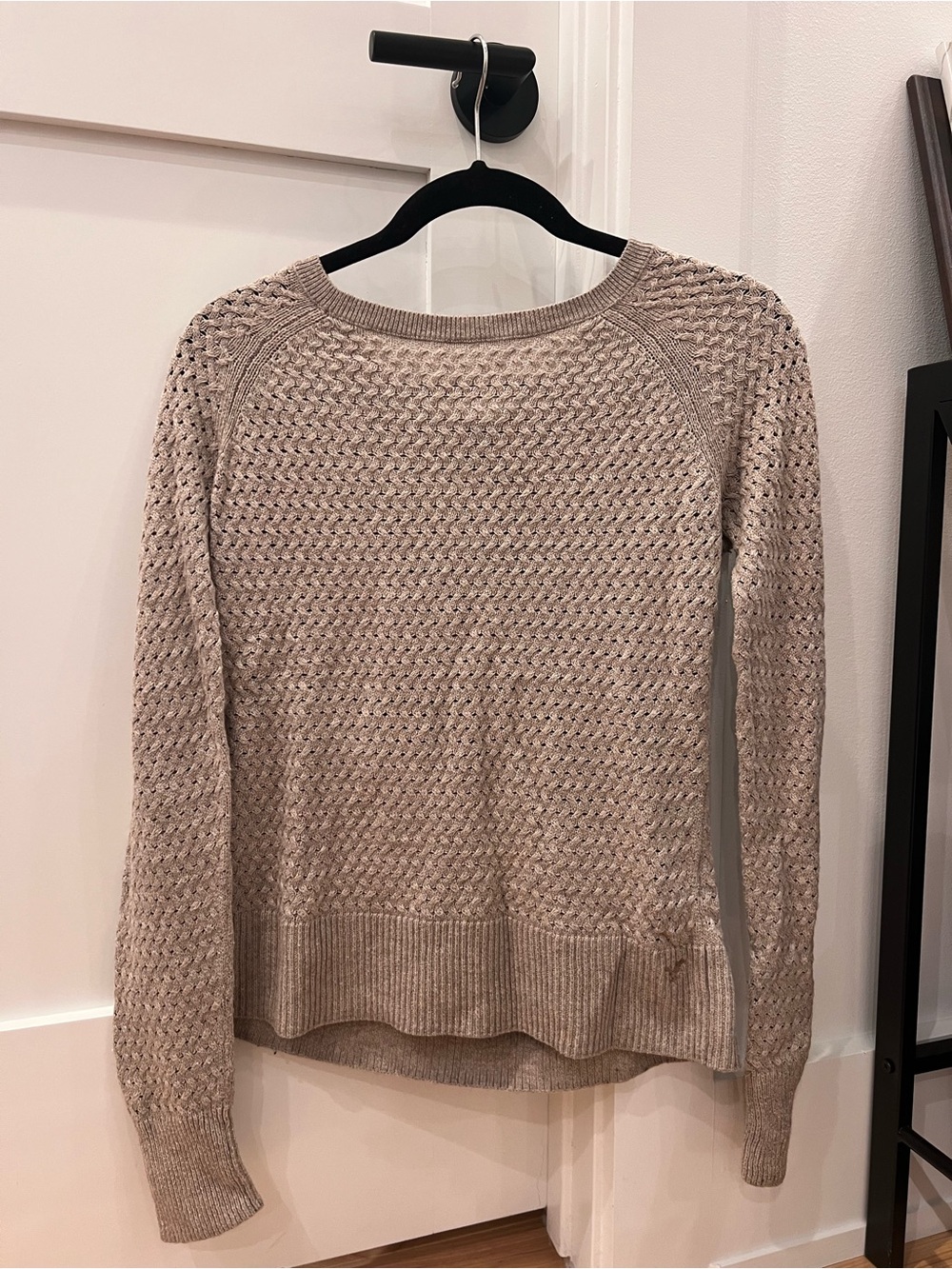 American Eagle Outfitters Women's Taupe Textured Crew Sweater